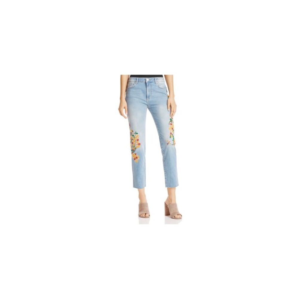 Free People Womens Free People Embroidered Crop Girlfriend Jeans, Size